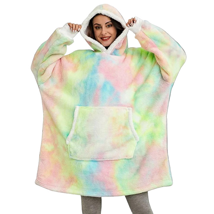 Wearable Blanket Hoodie with Front Pocket and Extended Sleeves for Adults