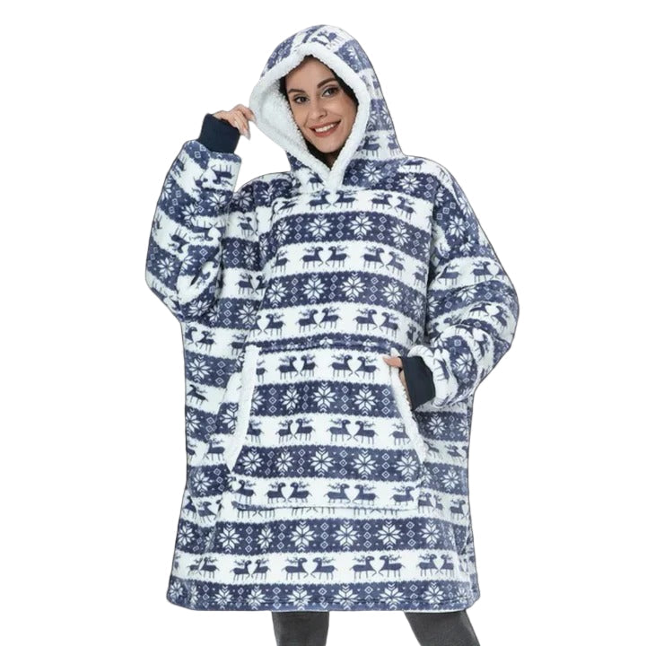Wearable Blanket Hoodie with Front Pocket and Extended Sleeves for Adults