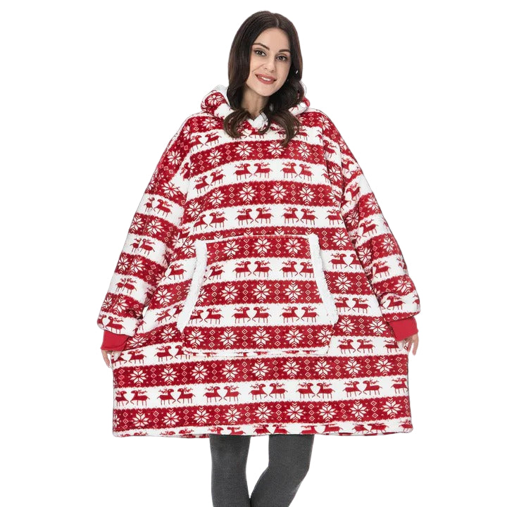 Wearable Blanket Hoodie with Front Pocket and Extended Sleeves for Adults