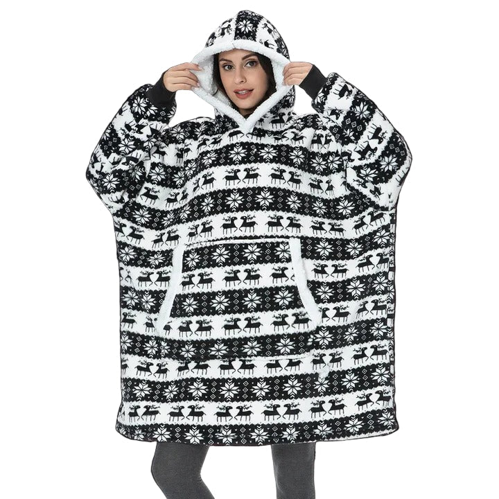 Wearable Blanket Hoodie with Front Pocket and Extended Sleeves for Adults
