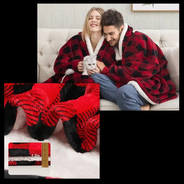 Wearable Blanket Hoodie with Front Pocket and Extended Sleeves for Adults
