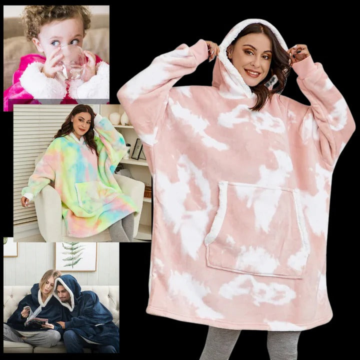 Wearable Blanket Hoodie with Front Pocket and Extended Sleeves for Adults