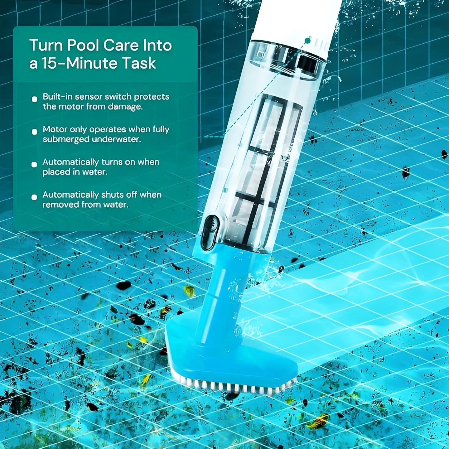 Rechargeable Pool Vacuum with Interchangeable Heads and Snap Attachment System