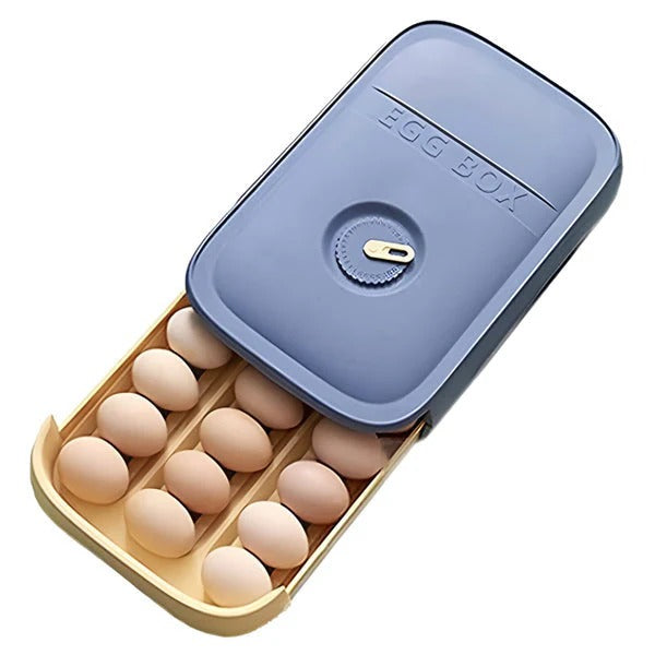 Egg Tray Holder with Rotating Date Dial and Stackable Design