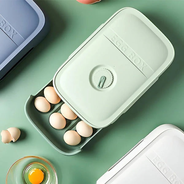 Egg Tray Holder with Rotating Date Dial and Stackable Design