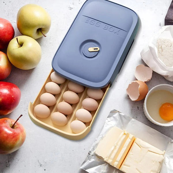 Egg Tray Holder with Rotating Date Dial and Stackable Design