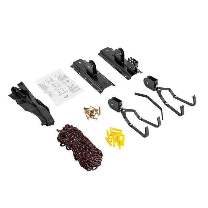 Bike Hoist Pulley System with Coated Hooks and Safety Strap, 132 lb Capacity