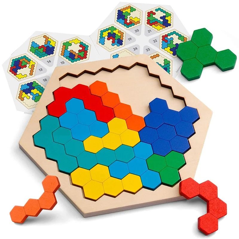 3D Hexagonal Wooden Puzzles Educational Brain Teaser Game for Children