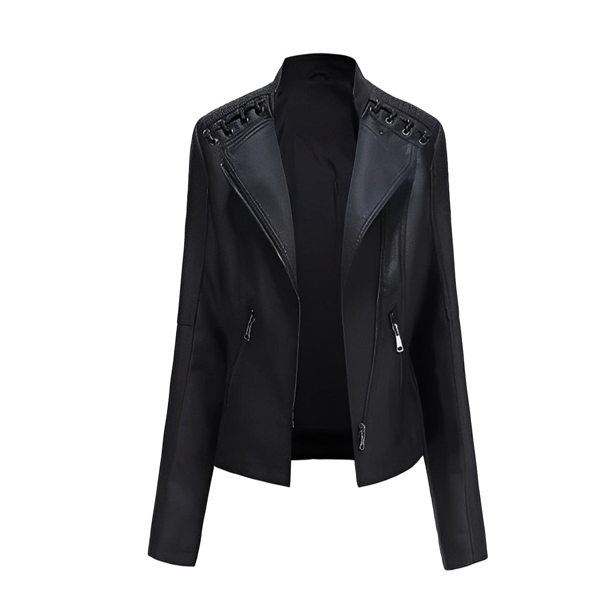 Women's Leather Jacket Lambskin Material and Zipper Closure
