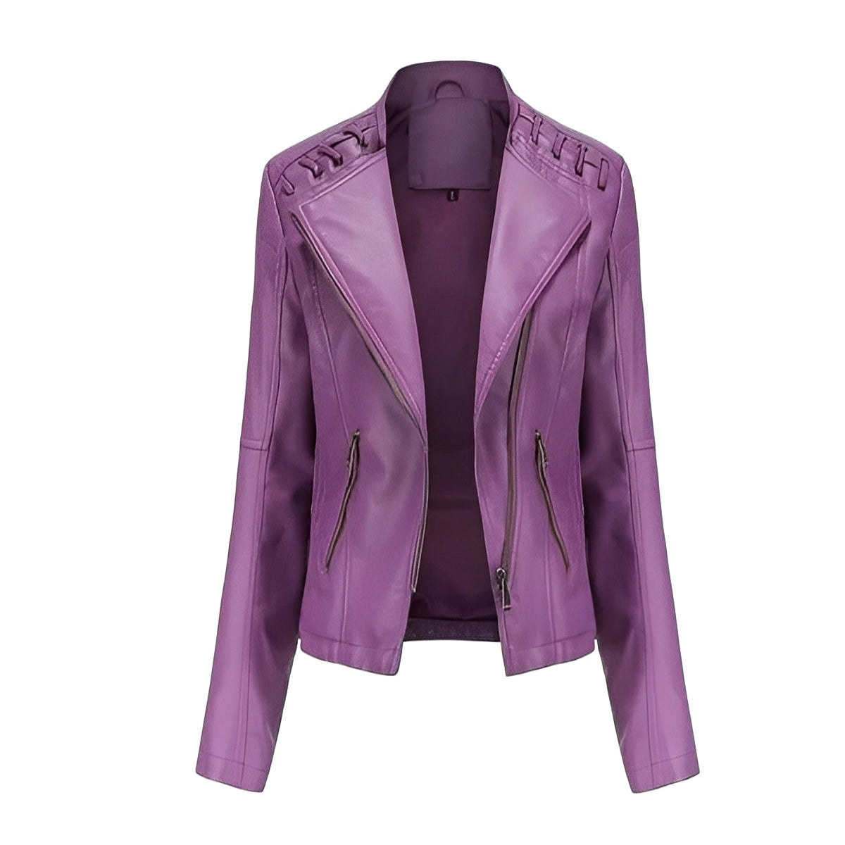 Women's Leather Jacket Lambskin Material and Zipper Closure