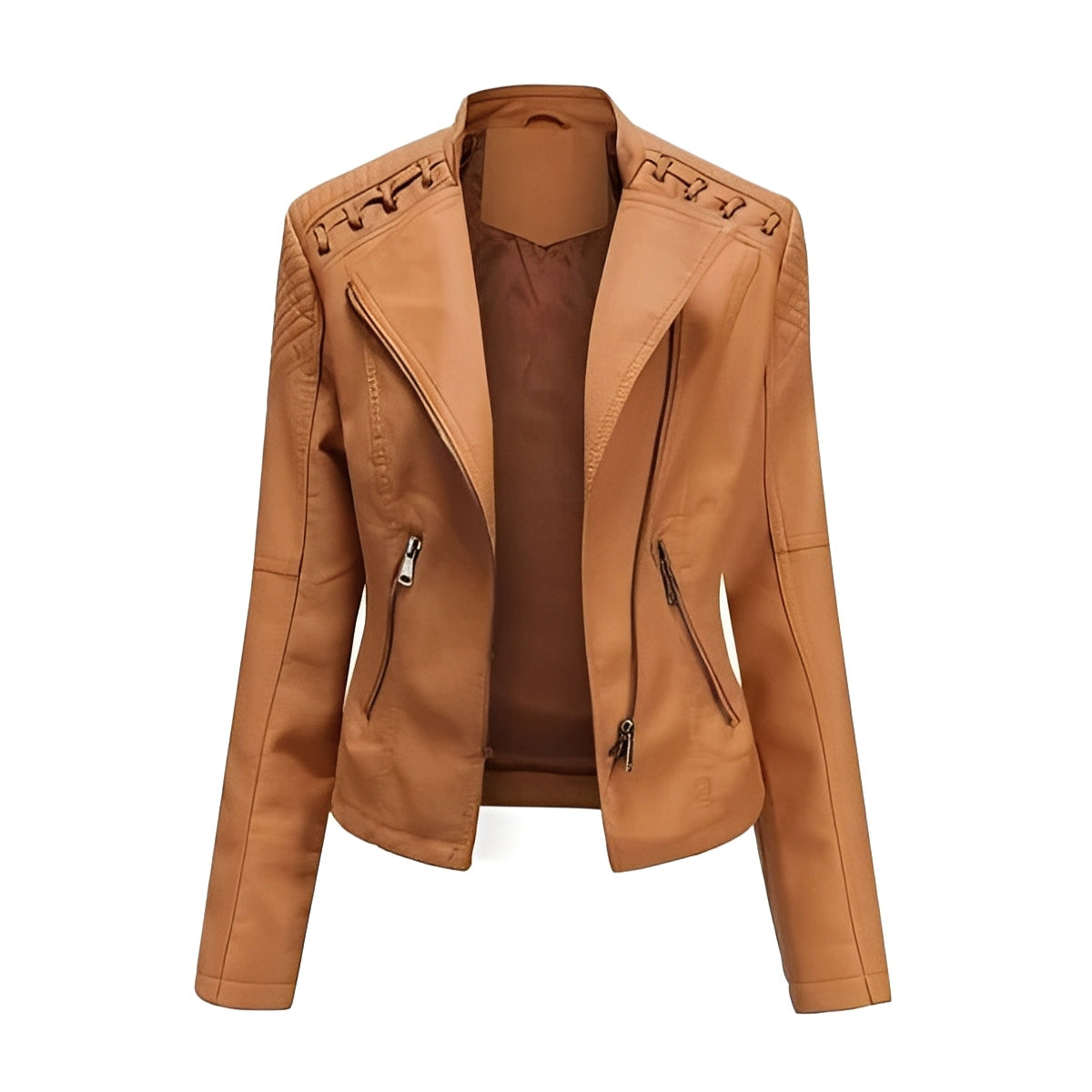 Women's Leather Jacket Lambskin Material and Zipper Closure