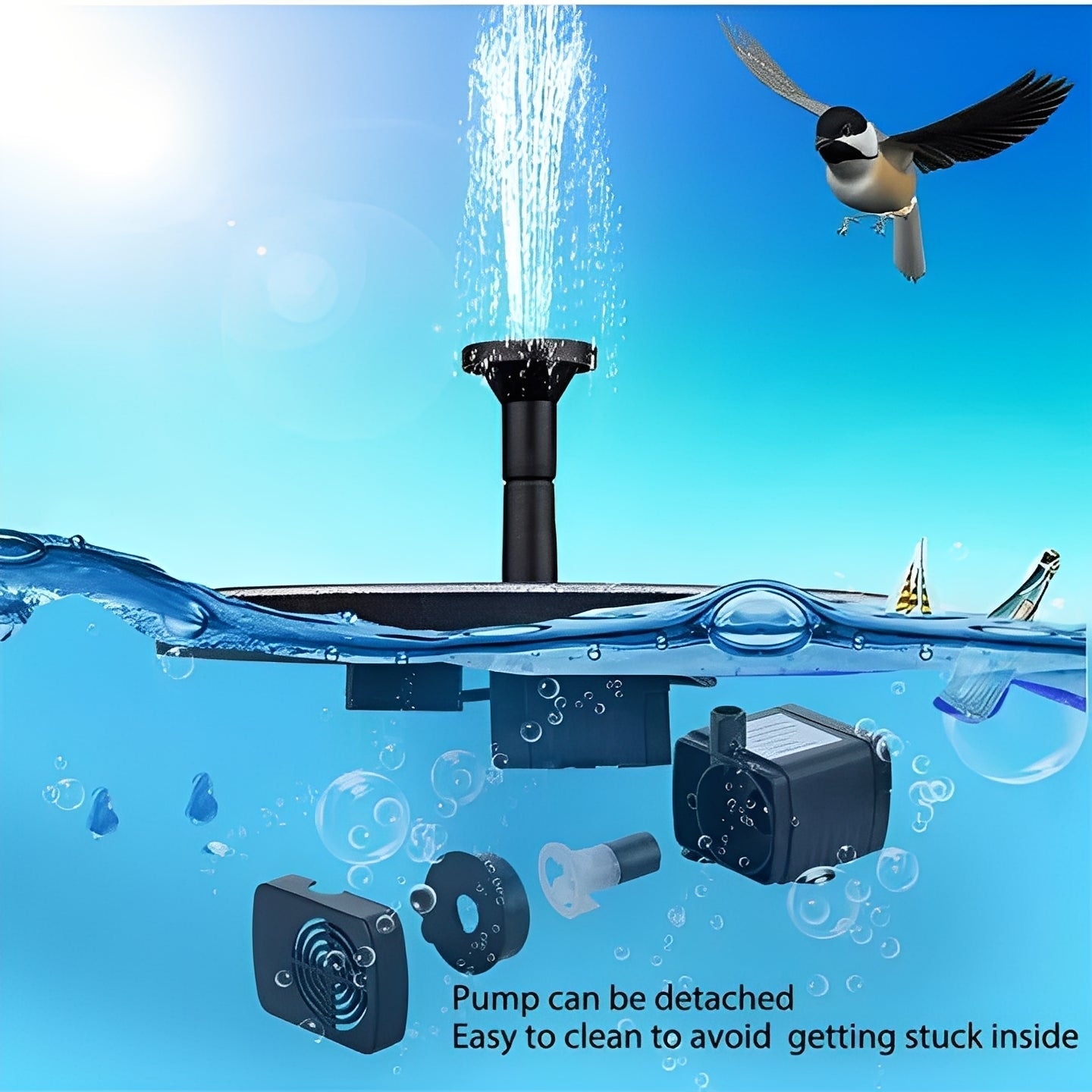 Solar Fountain Pump with Floating Design and Interchangeable Spray  Heads