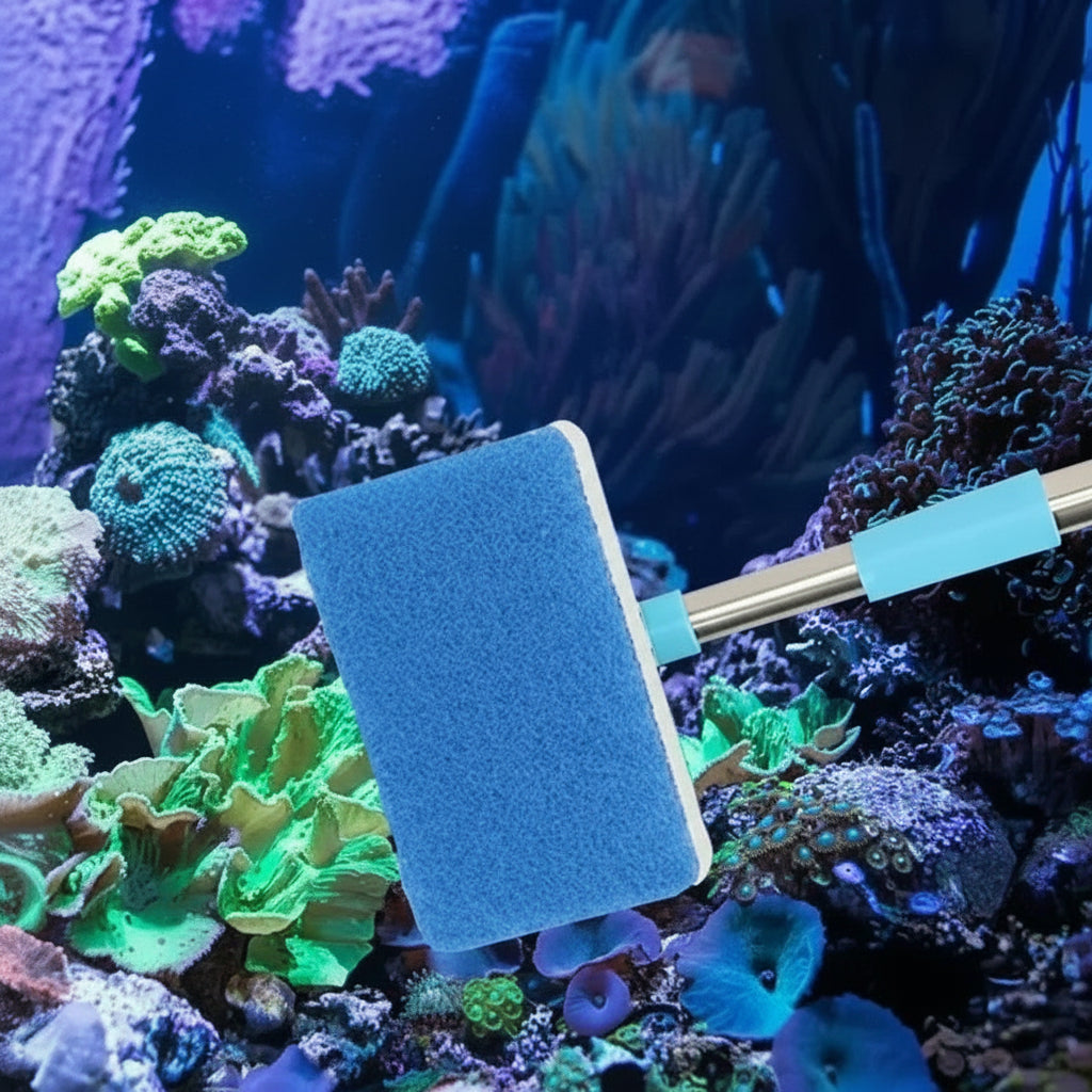 Telescoping Aquarium Glass Cleaner with 180 Degree Rotating Head and Dual Surface Pad