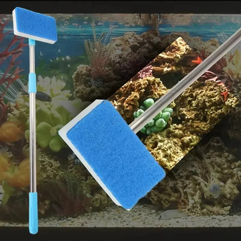 Telescoping Aquarium Glass Cleaner with 180 Degree Rotating Head and Dual Surface Pad