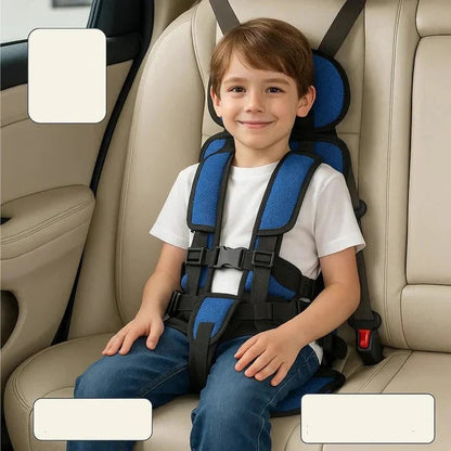 Portable Car Booster Seat with 5-Point Harness and Foldable Design, Washable Cover