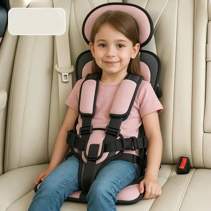 Portable Car Booster Seat with 5-Point Harness and Foldable Design, Washable Cover