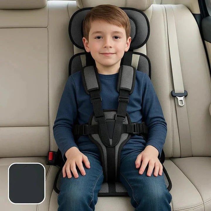 Portable Car Booster Seat with 5-Point Harness and Foldable Design, Washable Cover