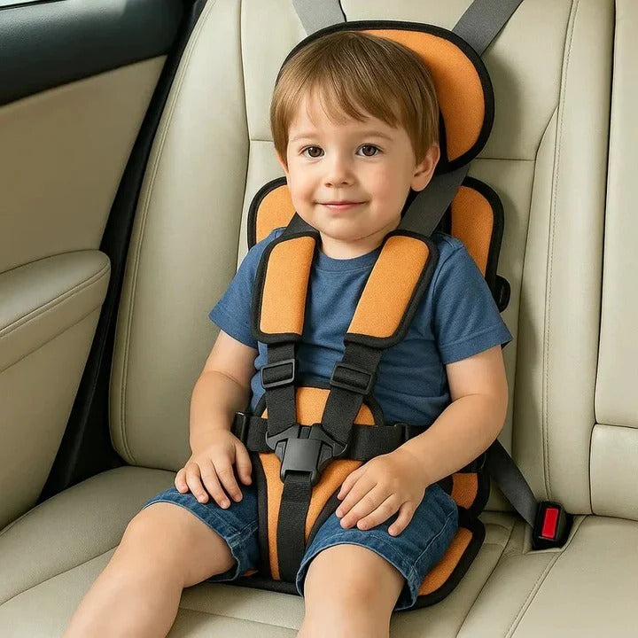 Portable Car Booster Seat with 5-Point Harness and Foldable Design, Washable Cover