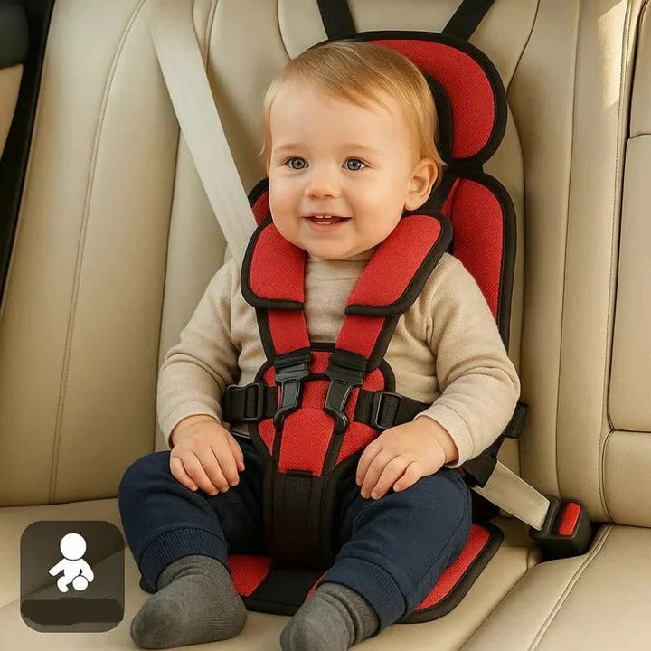 Portable Car Booster Seat with 5-Point Harness and Foldable Design, Washable Cover