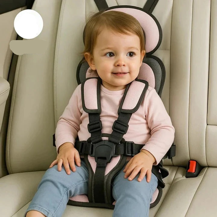 Portable Car Booster Seat with 5-Point Harness and Foldable Design, Washable Cover