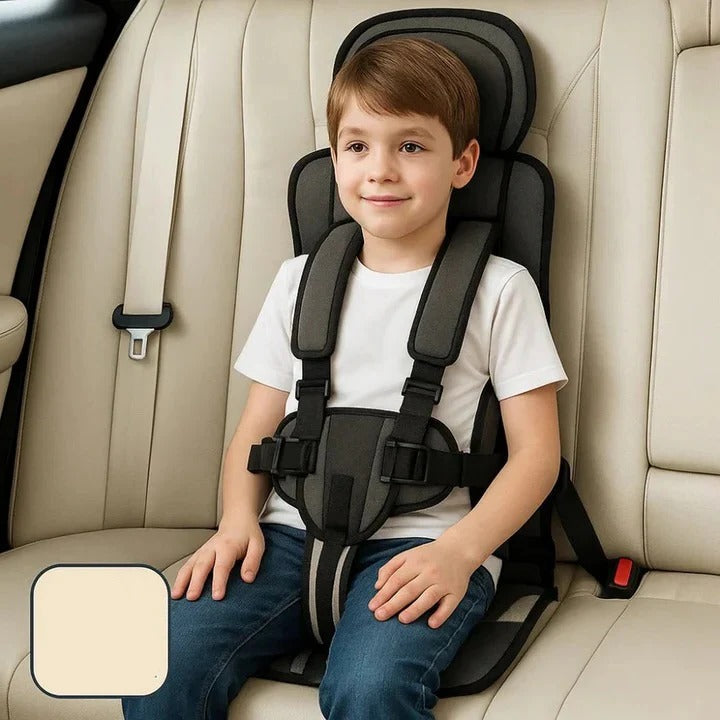 Portable Car Booster Seat with 5-Point Harness and Foldable Design, Washable Cover