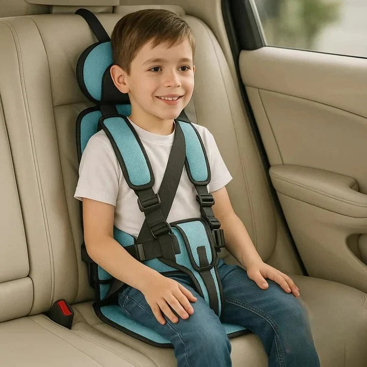 Portable Car Booster Seat with 5-Point Harness and Foldable Design, Washable Cover