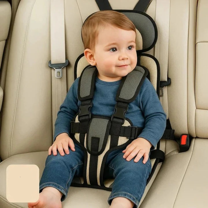Portable Car Booster Seat with 5-Point Harness and Foldable Design, Washable Cover