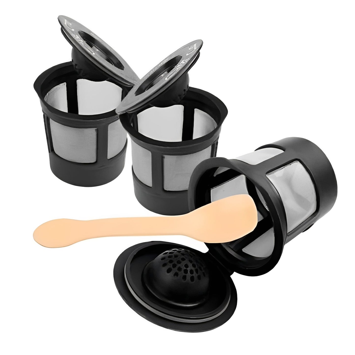 Refillable Coffee Capsules 3 Pack with Stainless Steel Micro-Hole Screen and Filling Spoon