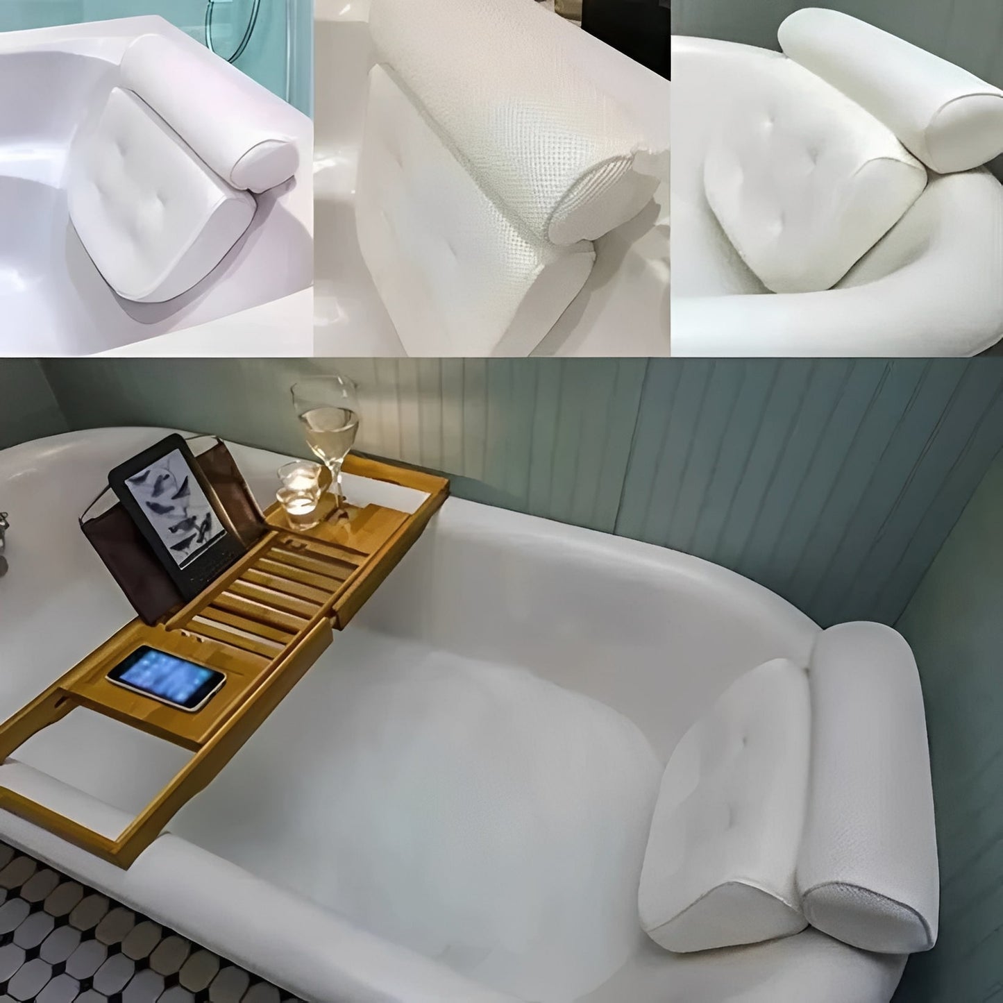 Ergonomic Bath Pillow with 6 Suction Cups and Mesh Surface for Head and Neck Support