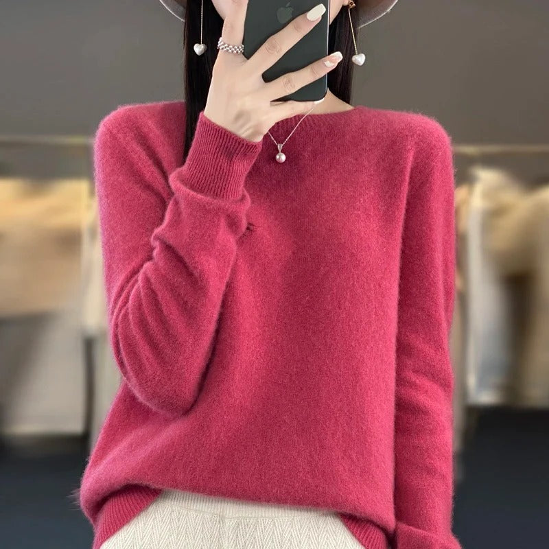 Wool Sweater with O-Neck Collar and Medium Stretch, Slim Fit
