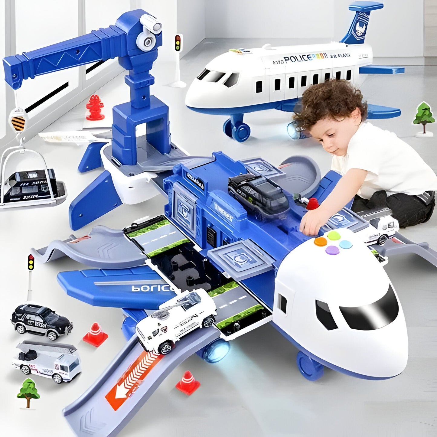 Airplane Playset with Friction-Powered Plane and Sound Module for Ages 3-12, 20 Pieces