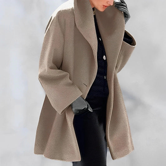 Wool-Blend Coat with Removable Belt and Slanted Side Pockets, A-Line Silhouette