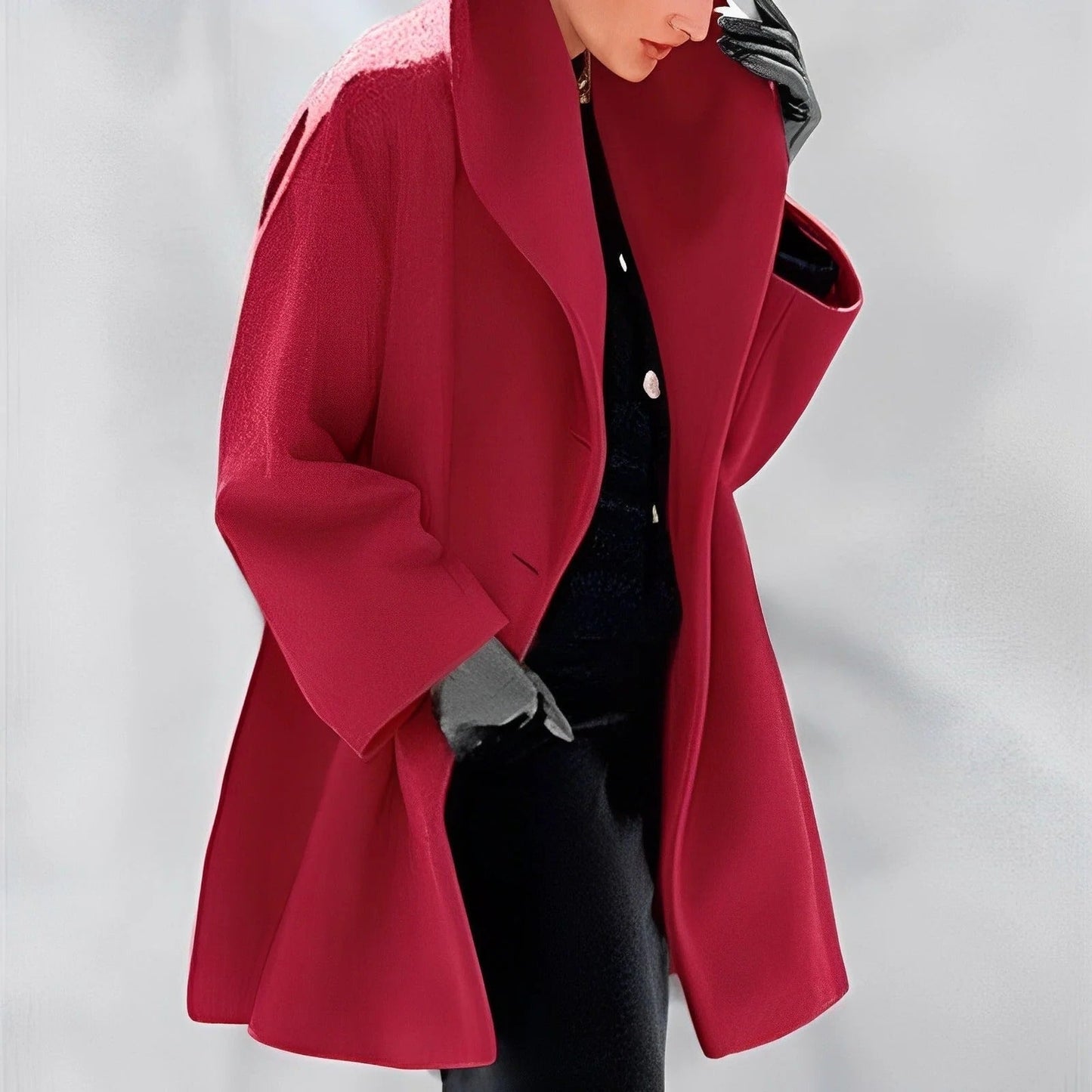 Wool-Blend Coat with Removable Belt and Slanted Side Pockets, A-Line Silhouette
