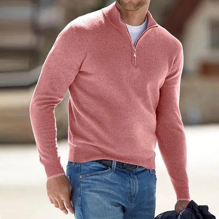 Cashmere Sweater for Men with Zip Front and Regular Fit, Long Sleeve