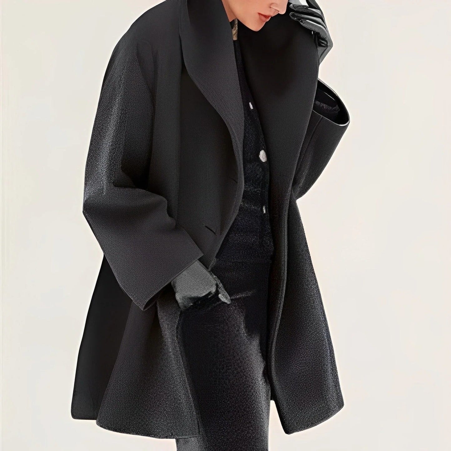 Wool-Blend Coat with Removable Belt and Slanted Side Pockets, A-Line Silhouette