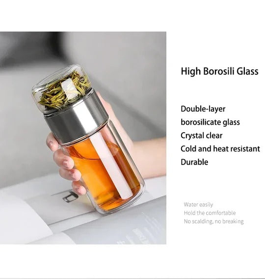 Double Layer Tea Infuser Bottle with Built-In Strainer