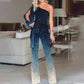 One Sleeve Disco Top with Floor Length Trousers and Asymmetric Shoulder Design
