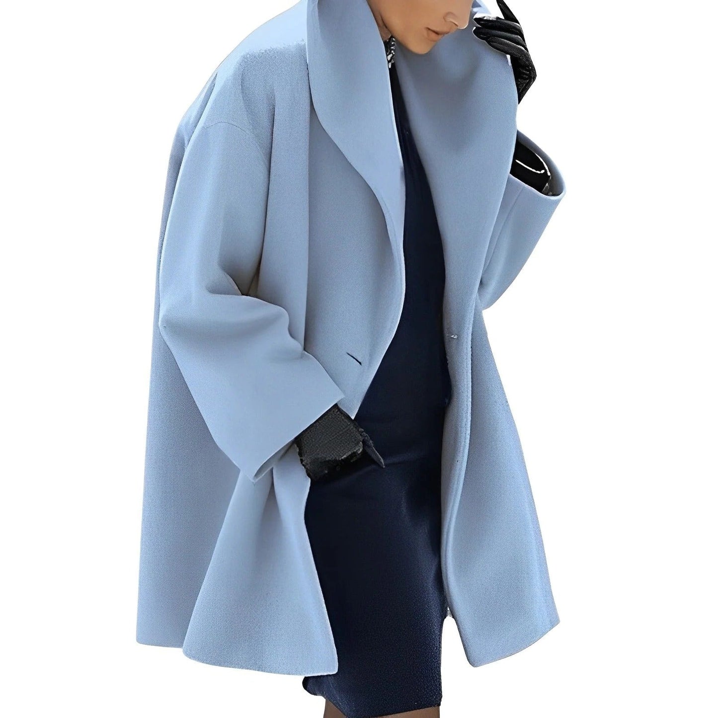 Wool-Blend Coat with Removable Belt and Slanted Side Pockets, A-Line Silhouette