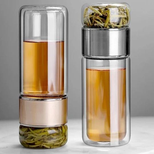 Double Layer Tea Infuser Bottle with Built-In Strainer