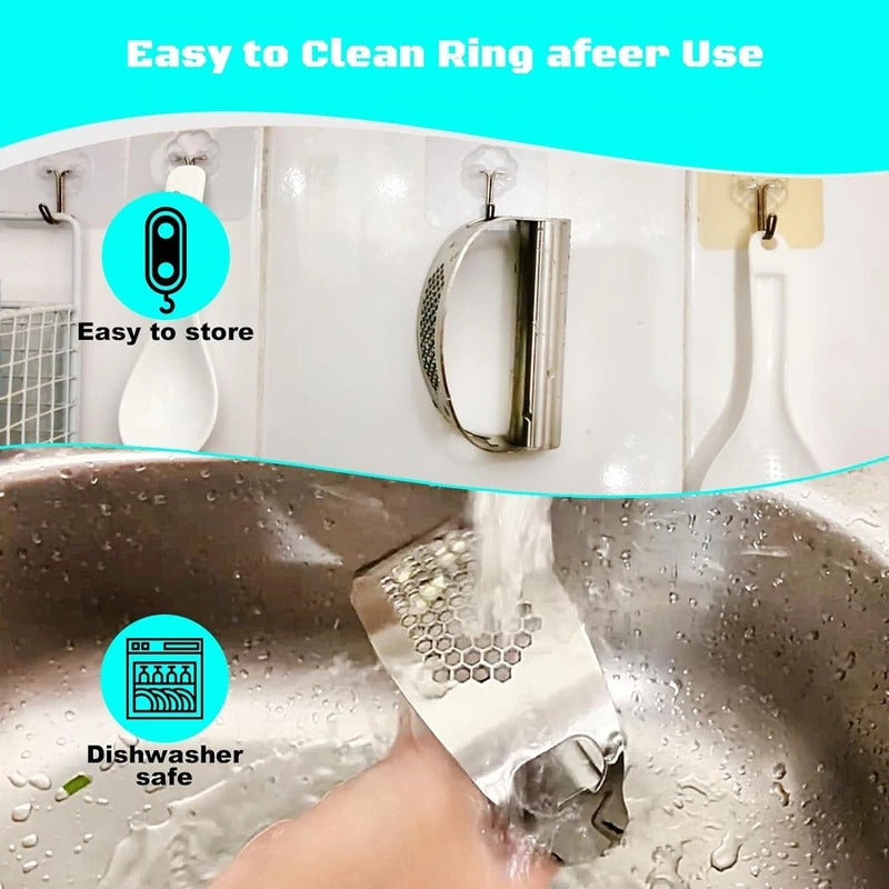 Curved Garlic Press Rocker with Bottle Opener and Multi-Ingredient Function