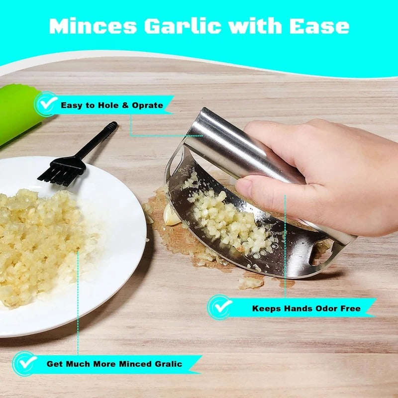 Curved Garlic Press Rocker with Bottle Opener and Multi-Ingredient Function