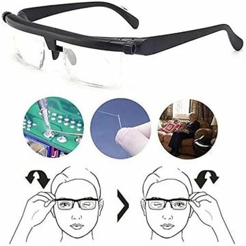 Variable Focus Glasses with Dial Adjustment and Polycarbonate Lenses, +1 to +4 Diopters