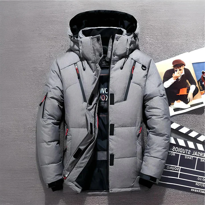 Insulated Winter Jacket with Adjustable Hood and Zippered Pockets, Water-Repellent Finish