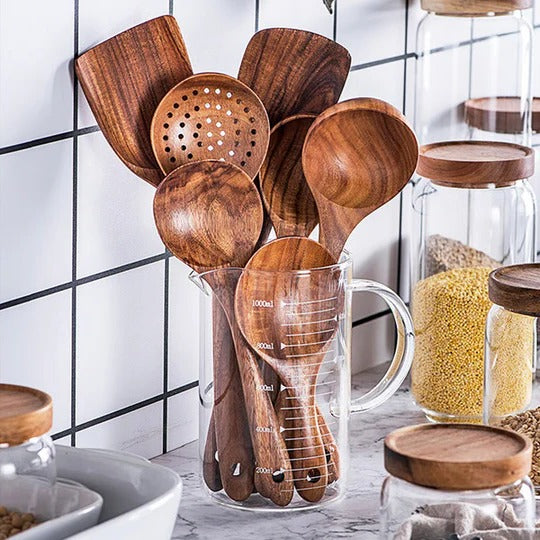 Natural Finish Kitchen Cooking Utensil Set for Everyday Home Use