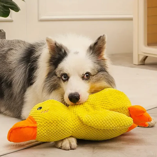 Duck Plush Dog Toy with Low-Frequency Quack and Reinforced Seams, Soft Polyester