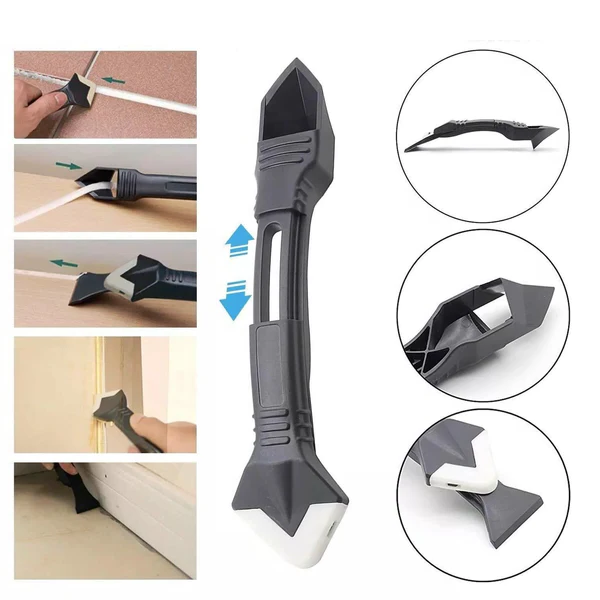 Stainless Steel Caulk Remover with Adjustable Rubber Blade and Soft Grip Handle