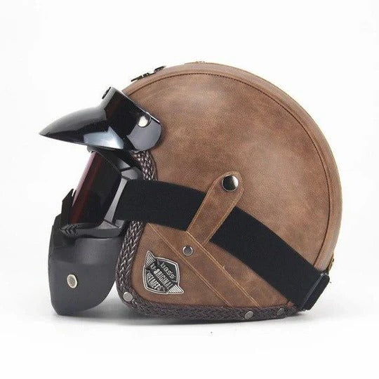 Retro Open Face Motorcycle Helmet With Detachable Goggle Mask for Riding Use