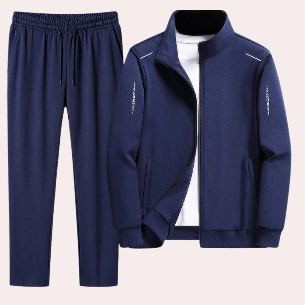 Men's Polyester Tracksuit with Full Zip Jacket and Stand Up Collar