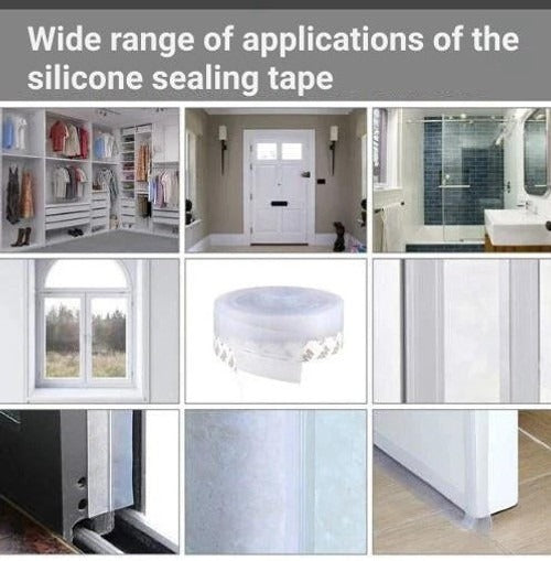 Door Draft Seal Strip with Transparent Adhesive Edge and 16.4 ft Length