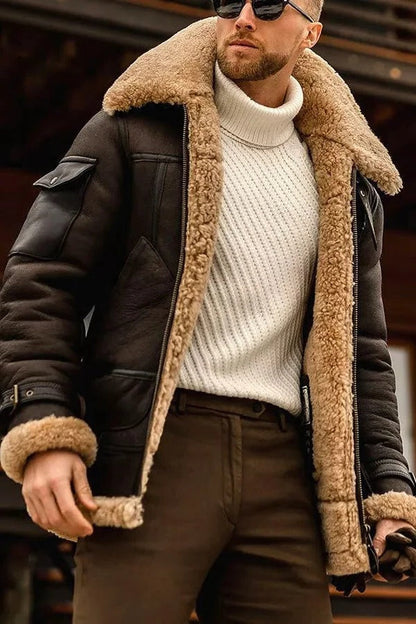 Sheepskin Leather Jacket for Men with Full Lining and Hand Pockets